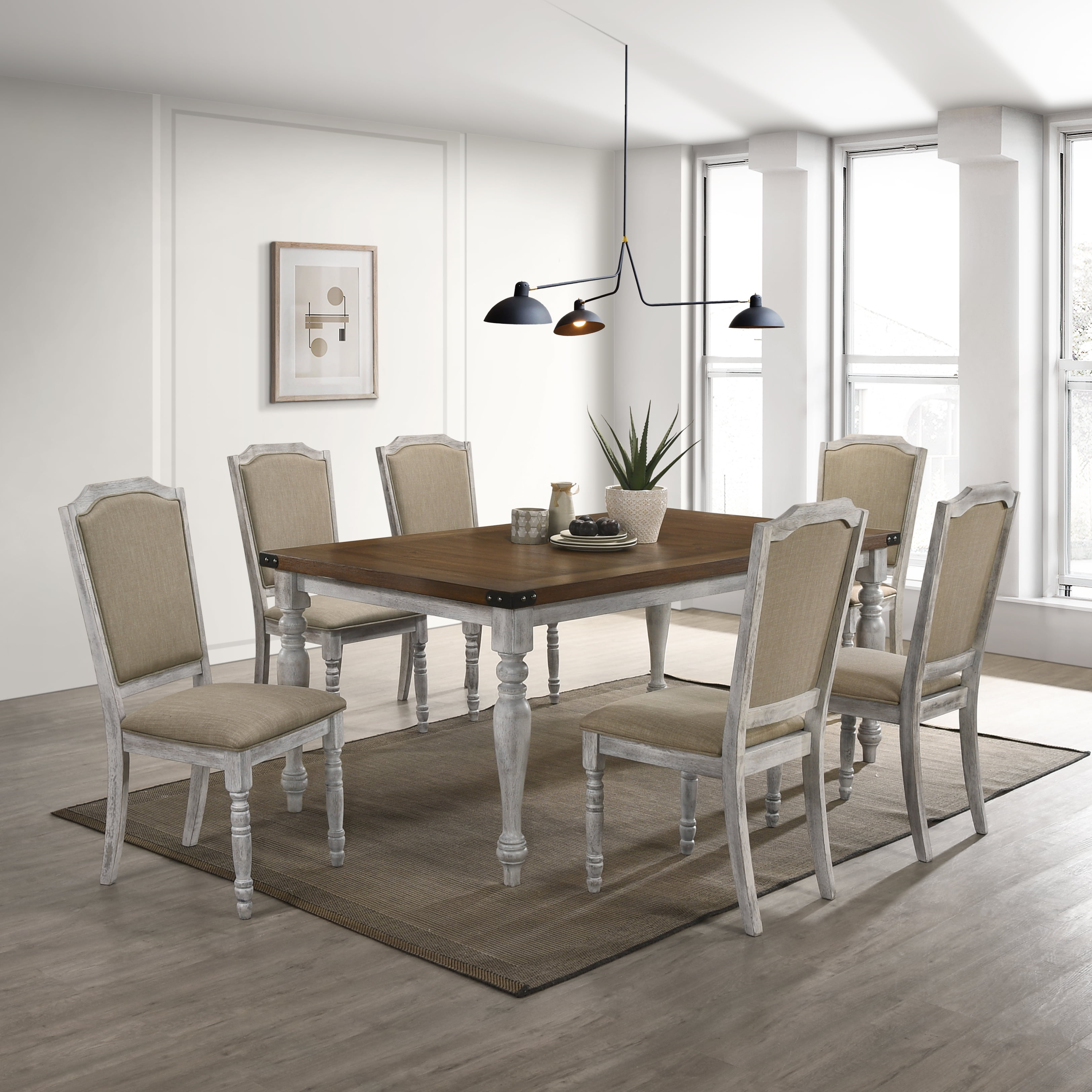 Roundhill Furniture Salines 7 Piece Dining Set Table with 6