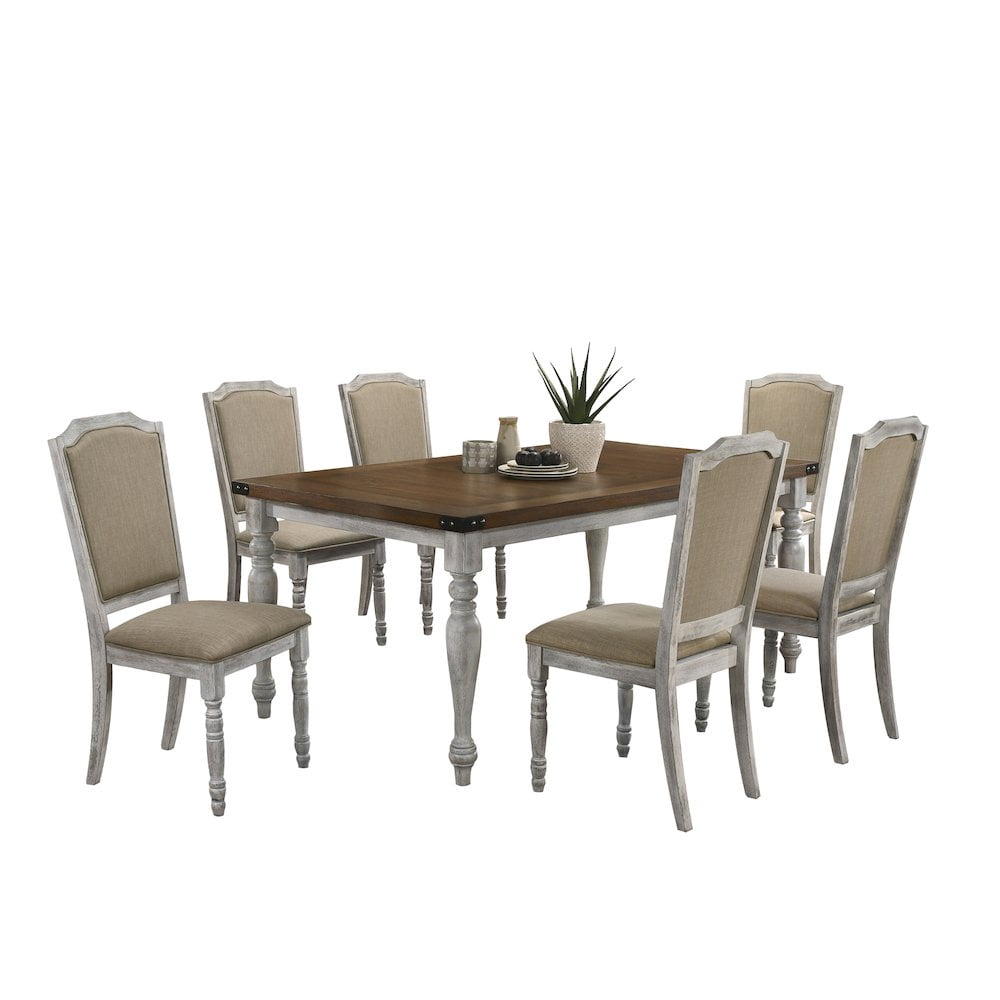 Roundhill Furniture Salines 7 Piece Farmhouse Dining Table Set, Rustic ...