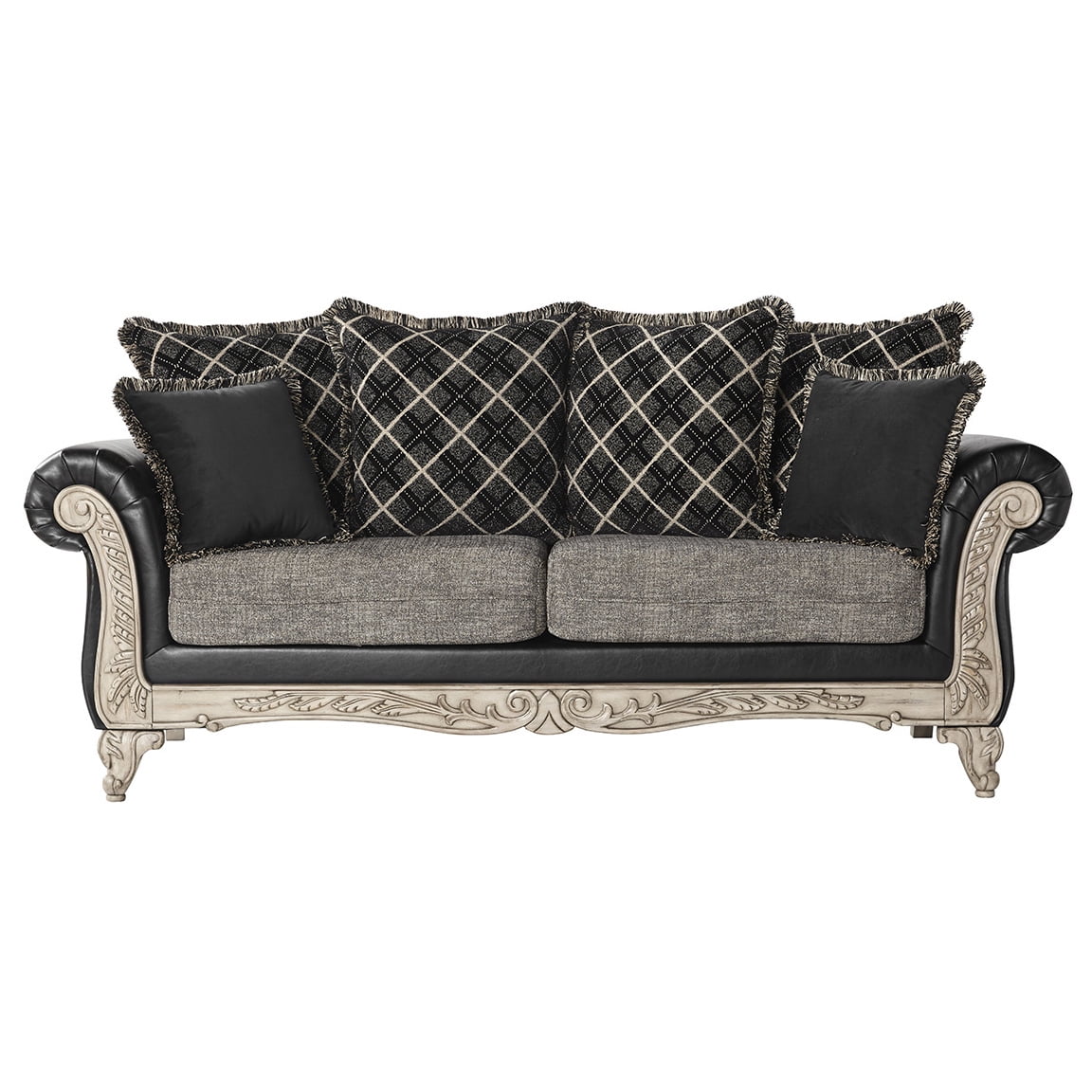 Roundhill Furniture San Marino 2-Tone Fabric Wooden Frame Sofa, Ebony