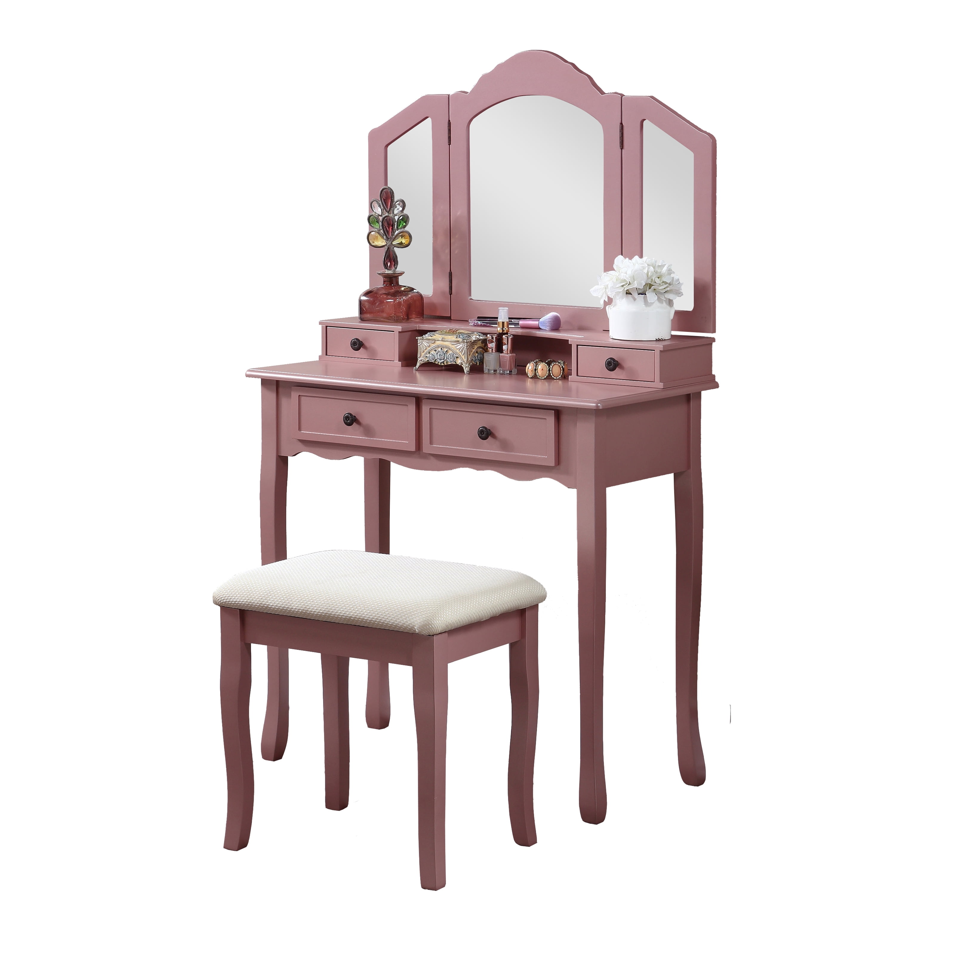 Roundhill furniture roundhill moniya wood vanity table and stool set sale