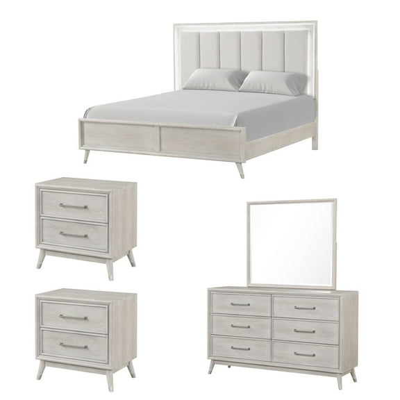 Roundhill Furniture Seluna 5-Piece Bedroom Set with Touch LED Lighting, Gray Oak Finish, King