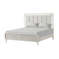 Roundhill Furniture Seluna LED Lighting Panel Bed, Upholstered Headboard, Gray Oak Finish, King