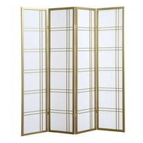Roundhill Furniture Seto Rice Paper and Wood 4-Panel Room Divider Screen Gold