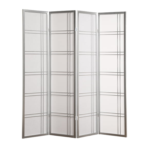 Roundhill Furniture Seto Rice Paper and Wood 4-Panel Room Divider Screen Silver