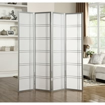 Roundhill Furniture Seto Rice Paper and Wood 4-Panel Room Divider Screen Silver