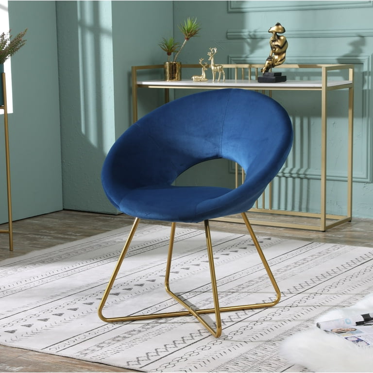 Roundhill Glam Modern Blue Velvet Upholstered Accent Chair in Gold