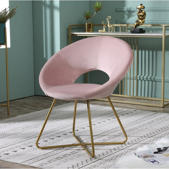 Roundhill Furniture Slatina Velvet Upholstered Accent Chair in Gold Tone/Pink