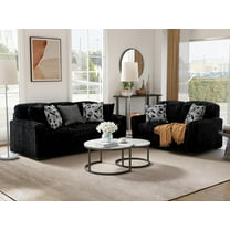 Roundhill Furniture Solenne 2-Piece Living Room Set, Oversized Sofa and Loveseat with Jumbo Corduroy Upholstery, Reversible Cushions, and Accent Pillows, Black