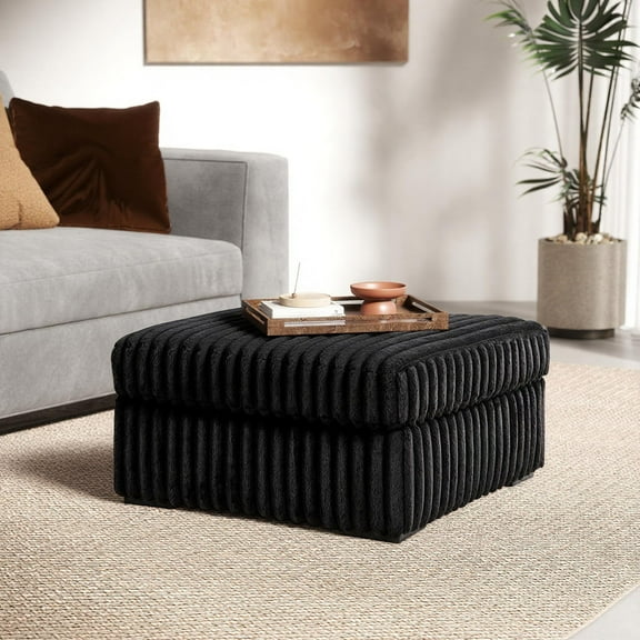 Roundhill Furniture Solenne Oversized Ottoman with Jumbo Corduroy Upholstery, Black