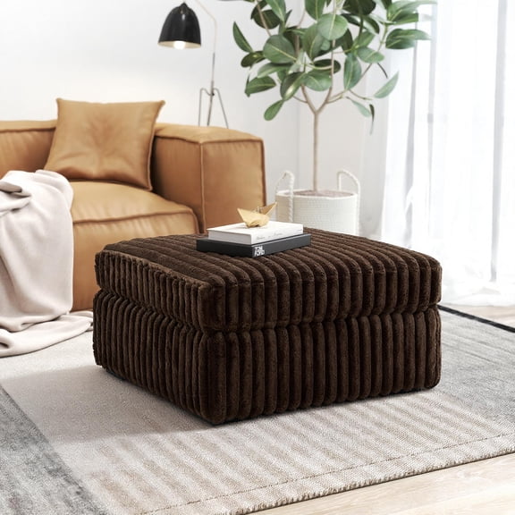 Roundhill Furniture Solenne Oversized Ottoman with Jumbo Corduroy Upholstery, Chocolate