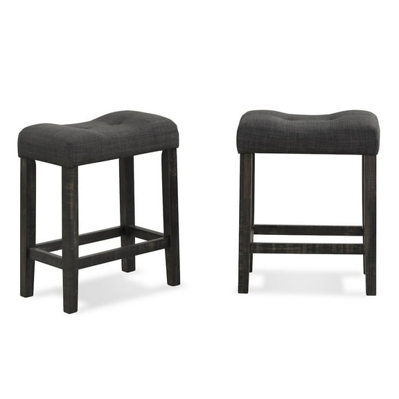 Roundhill Furniture Sora Button Tufted Counter Height Saddle Stool, Set of 2, Gray, Wood, 24"H