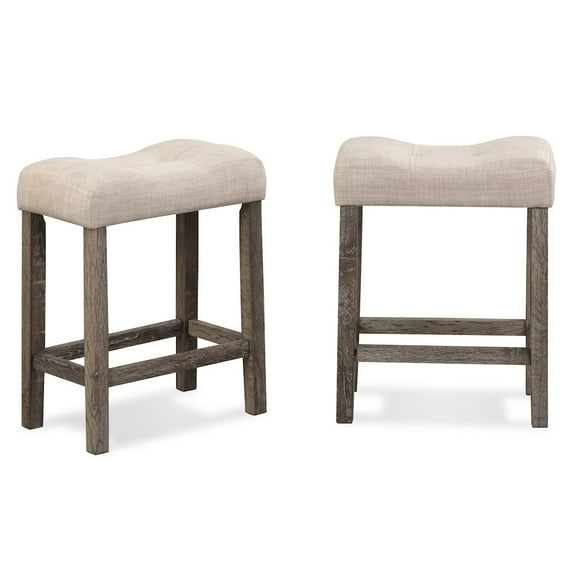 Roundhill Furniture Sora Button Tufted Counter Height Saddle Stool, Set of 2, Taupe, Wood, 24"H