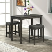 Roundhill Furniture Sora Rubber Wood 3-Piece Counter Height Dining Set in Gray