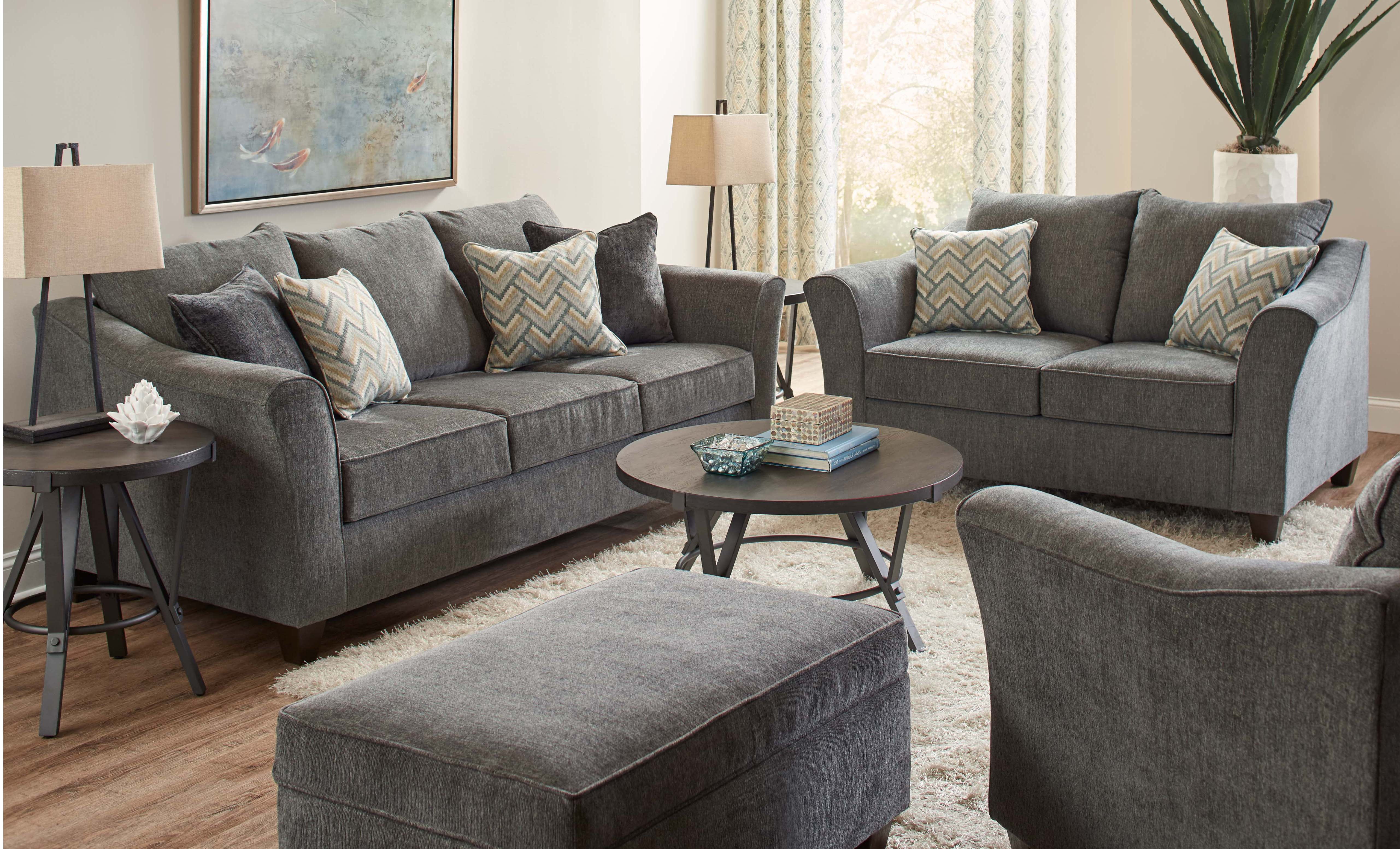 Gray Shelter Back Couch with Black and White Pillow - Transitional