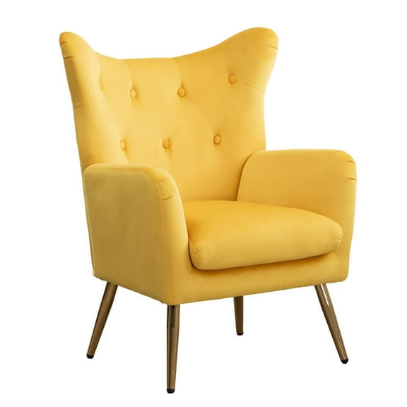Roundhill Furniture Sovarol Velvet Button-Tufted Wing Back Accent Chair, Yellow