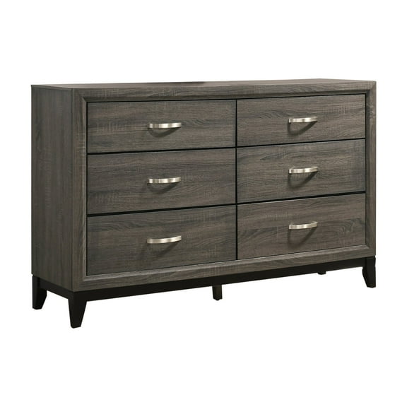 Stout Metal Bar Pulls Distressed Dresser, Wood, Dark Ash Gray