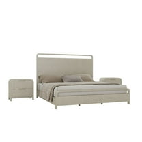 Roundhill Furniture Tavari 3-PC King Bedroom Set with Panel Bed and Two Nightstands in Light Gray