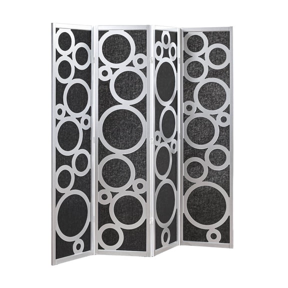 Roundhill Furniture 4-Panel Room Divider, Decorative Folding Freestanding Privacy Screen, Silver