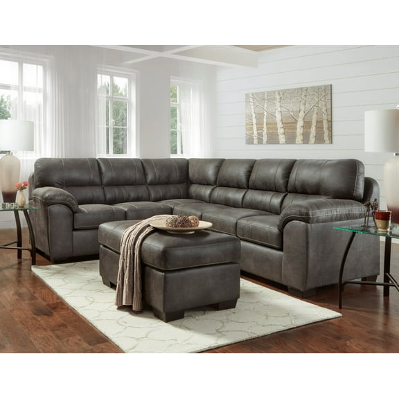 Roundhill Furniture Tirana Contemporary Pillow-top Sectional Sofa with Ottoman, Sequoia Ash