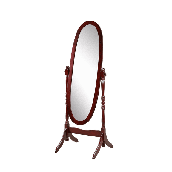 Roundhill Furniture Traditional Queen Anna Style Wood Floor Cheval Mirror, Cherry Finish