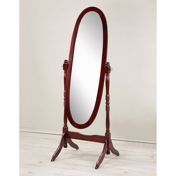Roundhill Furniture Traditional Queen Anna Style Wood Floor Cheval Mirror, Cherry Finish