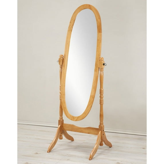 Roundhill Furniture Traditional Queen Anna Style Wood Floor Cheval Mirror, Oak Finish