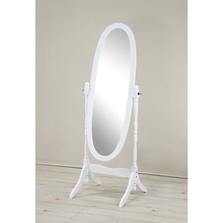 Roundhill Furniture Traditional Queen Anna Style Wood Floor Cheval Mirror, White Finish