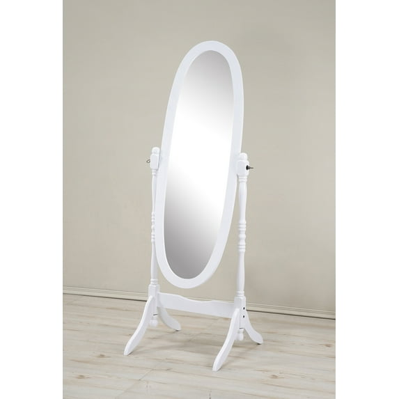 Roundhill Furniture Traditional Queen Anna Style Wood Floor Cheval Mirror, White Finish