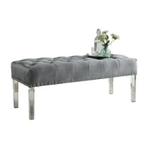 Roundhill Furniture Valley Button-Tufted Velvet Bench with Acrylic Leg in Gray