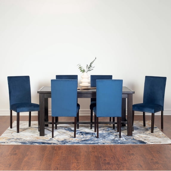 Roundhill Furniture Vanzo Contemporary 7-Piece Dining Set, Dining Table with 6 Stylish Chairs, Blue