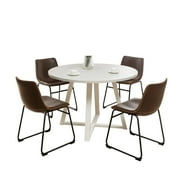 Roundhill Furniture Varna 5-Pc Round Dining Set, Trestle Dining Table with 4 Chairs, Antique Brown