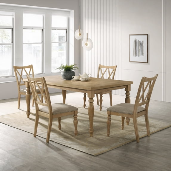 Roundhill Furniture Verta 5-PC Dining Set, Dining Table with 4 Cross Back Chairs, Light Oak Finish