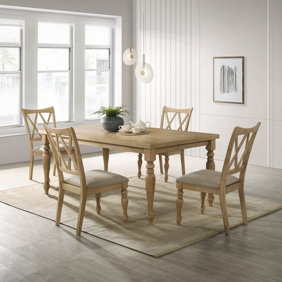 Roundhill Furniture Verta 5-PC Dining Set, Dining Table with 4 Cross Back Chairs, Light Oak Finish