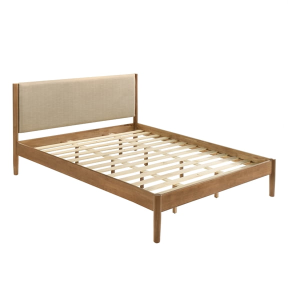 Roundhill Furniture Vichy Rubberwood Platform Bed in Light Walnut, King