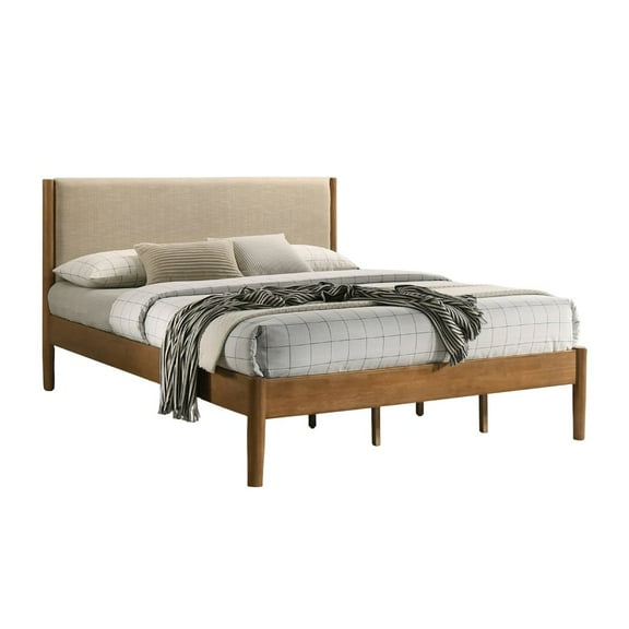 Roundhill Furniture Vichy Rubberwood Platform Bed in Light Walnut, King