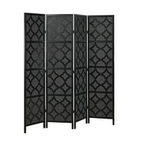 Roundhill Furniture 4-Panel Room Divider, Decorative Folding Freestanding Privacy Screen, Black
