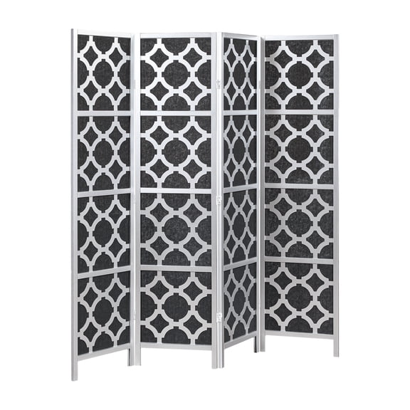 Roundhill Furniture 4-Panel Room Divider, Decorative Folding Freestanding Privacy Screen, Silver