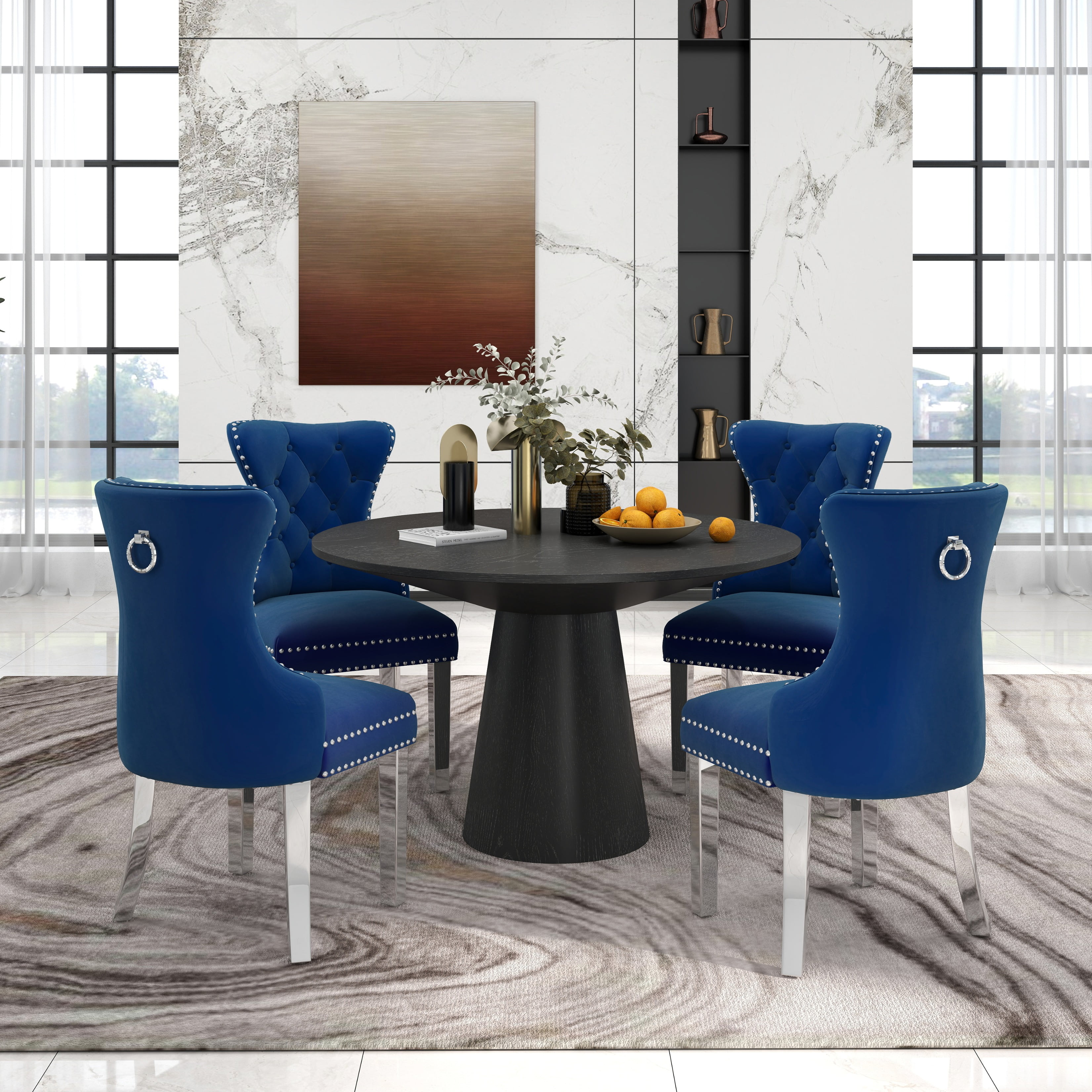 Roundhill Furniture Vogel 5-Piece Round Dining Set, Pedestal