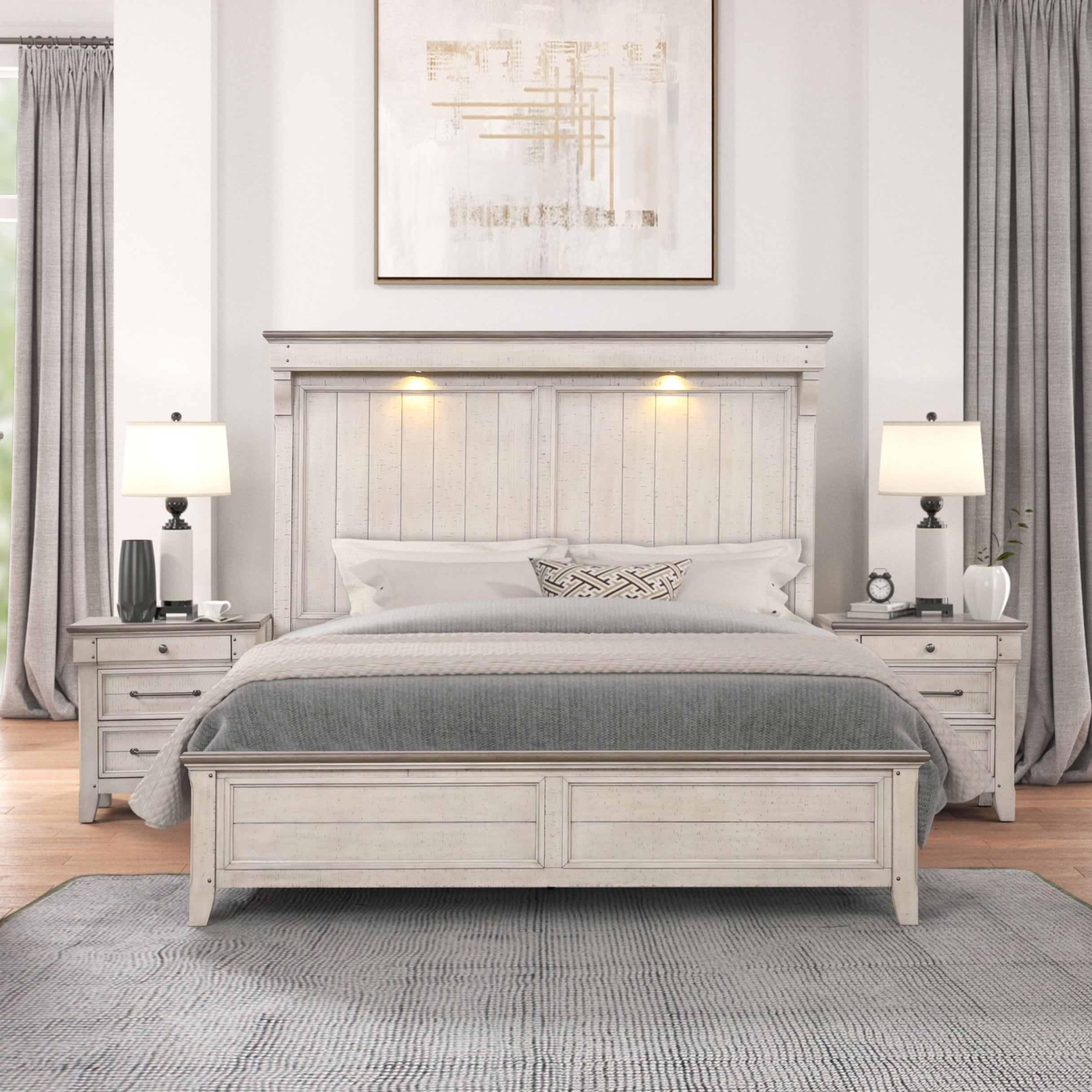 Weathered Dusty Taupe King Bedroom Set with LED Lighting