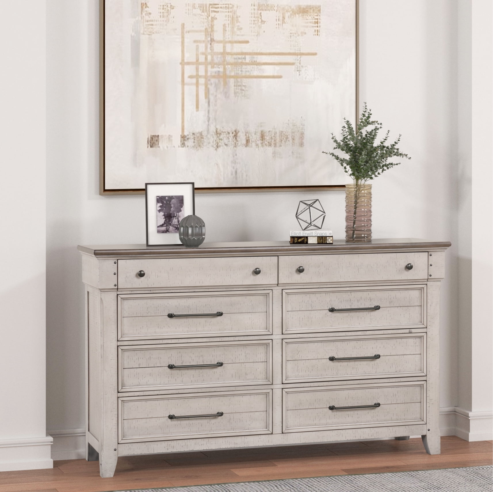 Roundhill Furniture Walcott 8-Drawer Bedroom Dresser, Weathered