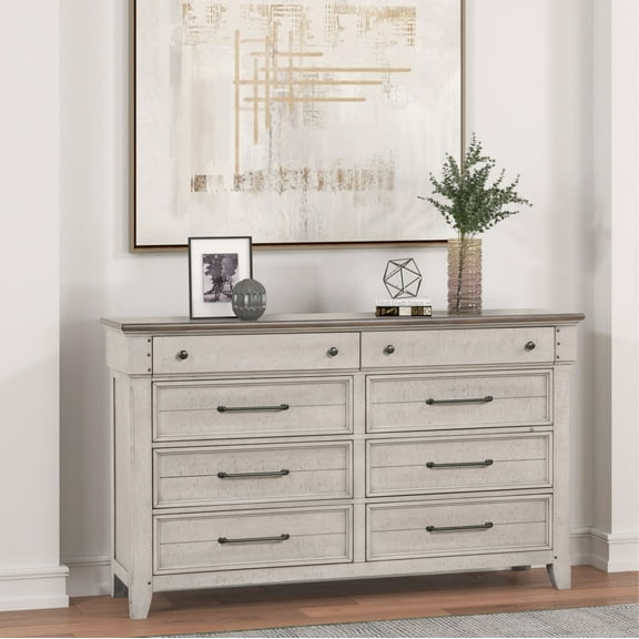 Roundhill Furniture Walcott 8-Drawer Bedroom Dresser, Weathered Dusty-taupe Finish
