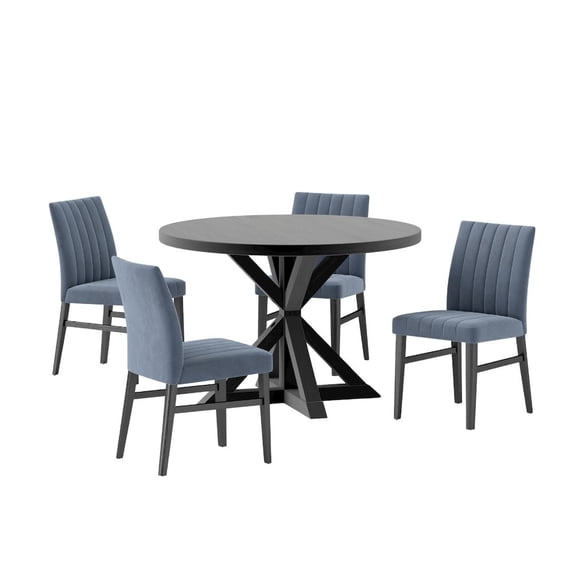 Roundhill Furniture Walton 5-Piece Round Cross-Buck Table with 4 Side Chairs
