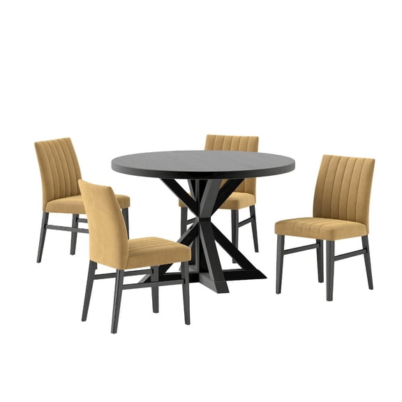 Roundhill Furniture Walton 5-Piece Round Dining Set, Cross-Buck Table