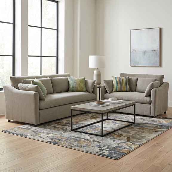 Roundhill Furniture Wilson 2-Piece Living Room Set, Sofa and Loveseat, Olive Green