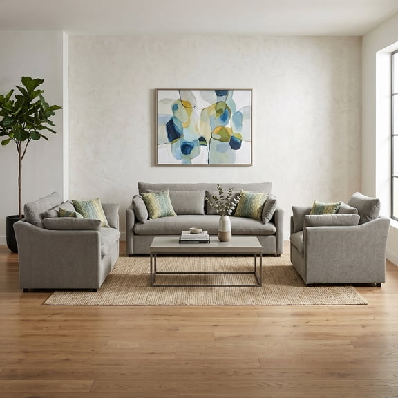 Roundhill Furniture Wilson 3-Piece Living Room Set, Sofa Loveseat and Cuddle Chair, Olive Green