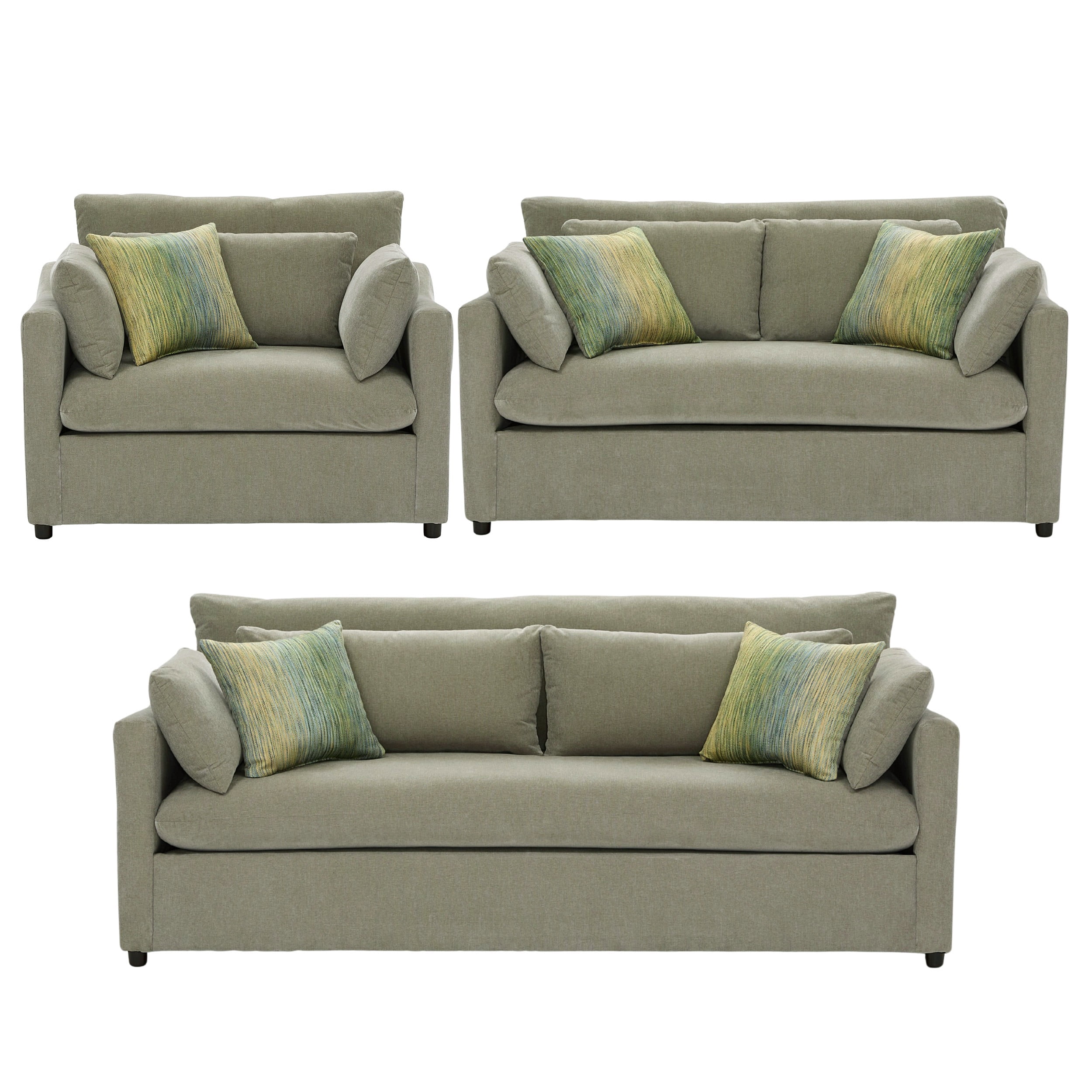Roundhill Furniture Wilson 3-Piece Living Room Set, Sofa Loveseat and Cuddle Chair, Olive Green