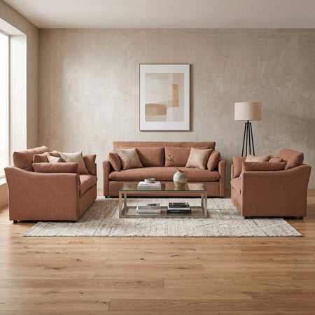 Roundhill Furniture Wilson 3-Piece Living Room Set, Sofa Loveseat and Cuddle Chair, Sunset Rust