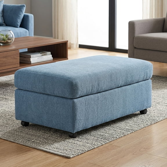 Roundhill Furniture Wilson Contemporary Upholstered Cocktail Ottoman with Casters, Coast Blue