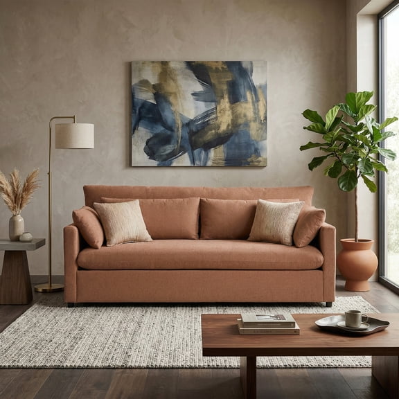 Roundhill Furniture Wilson Contemporary Upholstered Sofa, Sunset Rust