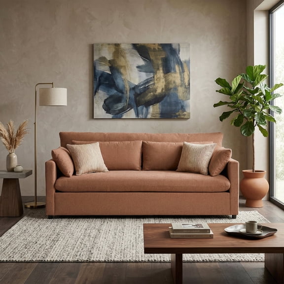 Roundhill Furniture Wilson Contemporary Upholstered Sofa, Sunset Rust